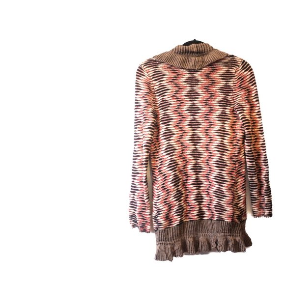 Nic + Zoe Size M Ruffled Trim silk loose knit Sweater Cardigan tiger palette - Picture 4 of 5